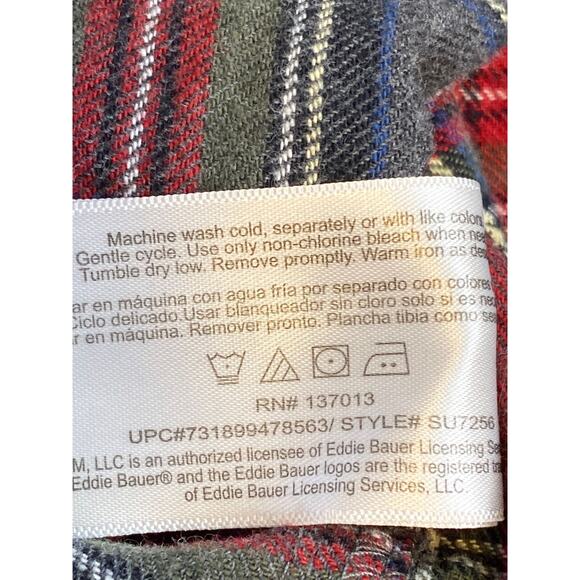 Eddie Bauer Men's Sz XXL Flannel Shirt Red/Grey Plaid Cotton Button Down Pocket - Picture 10 of 12